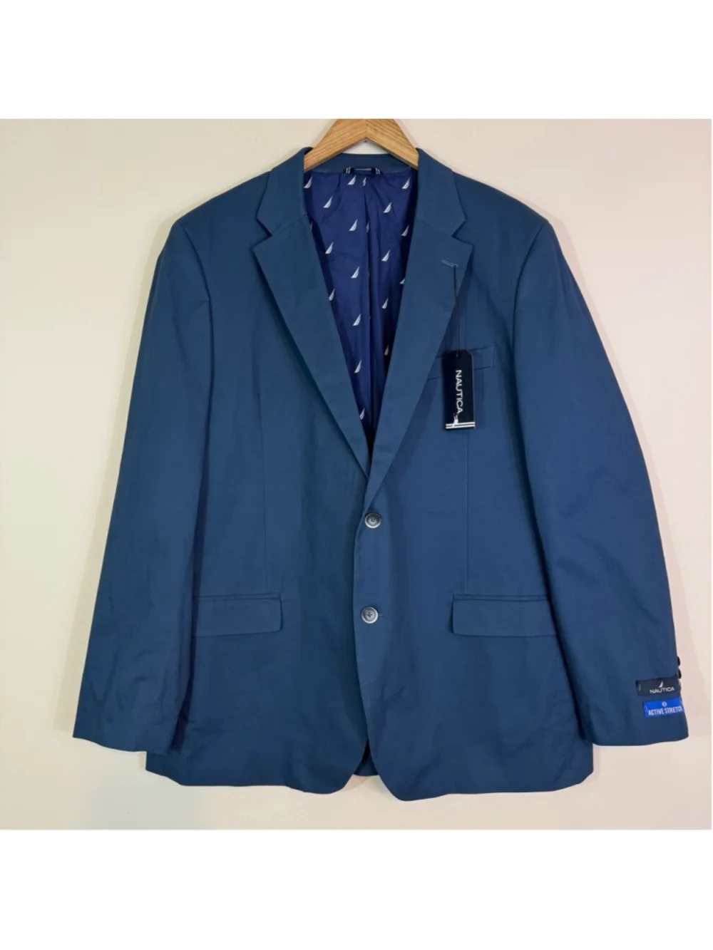 NAUTICA Modern-Fit Seasonal Cotton Stretch Suit Set Marine Blue 48L Blazer x 43W